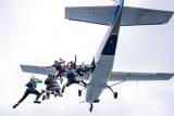 Group of fun jumpers leaping from the plane.